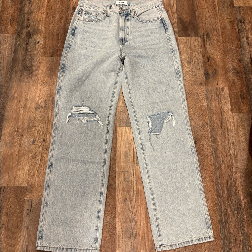 Pistola women’s Distressed High Rise Straight Leg light wash Jeans size 29